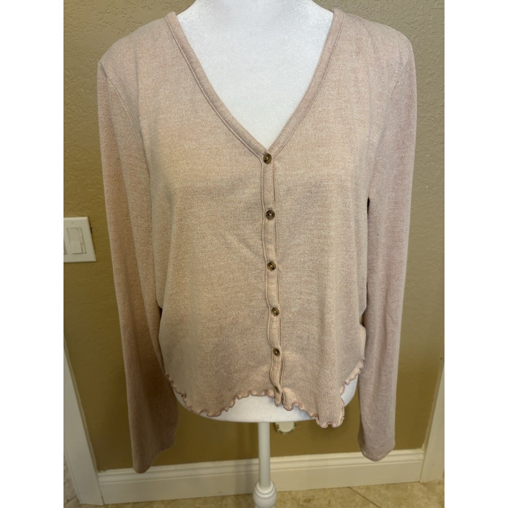 American Eagle Soft & Sexy Plush Pink Cardigan Button Front Lettuce Hem XL